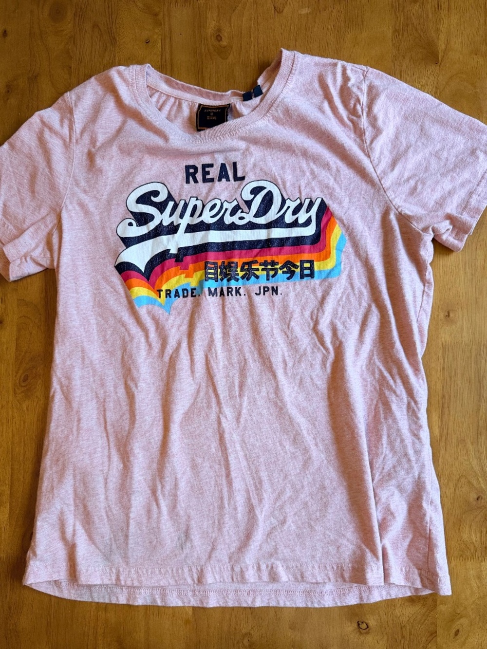 Superdry Womens Pink Heather Rainbow Graphic T-Shirt Retro Logo Size US 10 475
